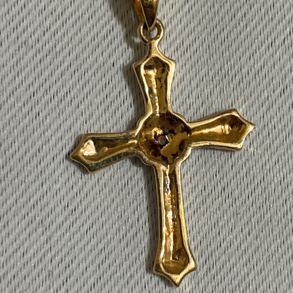Gold Plated 925 Sterling Silver Necklace w Gold & Silver Two-Tone Cross Pendant - Picture 4 of 7